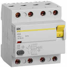 Выключатель дифференциальный (УЗО) ВД1-63 4Р 40А 30мА тип А IEK