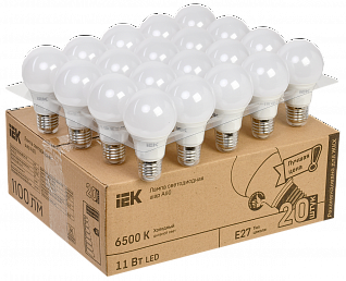 Лампа светодиодная A60 шар 11Вт 230В 6500К E27 (20шт/жкхпак) IEK