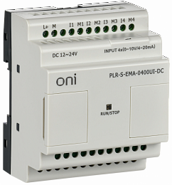 Логическое реле PLR-S ONI. Модуль расширения 4 каналами аналового входа (0-10В/0..20мА). Напряжение питания 12-24 В DC