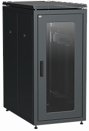 ITK LINEA N Шкаф напольный сетевой 19" 28U 800х1000мм стеклянная передняя дверь задняя перфорированная черный