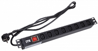 ITK PDU 7 розеток C13 с LED выключателем,1U, шнур 2м вилка нем.стандарт